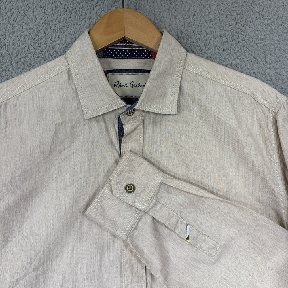 Robert Graham Beige Long Sleeve Button Up Shirt Men Size Large Tailored Fit